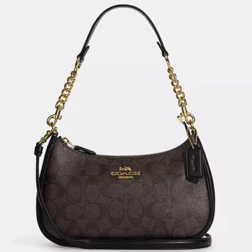 Coach Teri  2 Way Signature  Shoulder Bag with Monogram Pattern Dark Brown - Picture 6 of 8